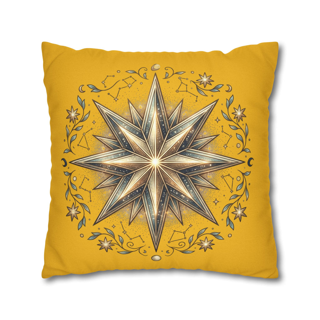Star Print Yellow Spun Polyester Square Pillowcase