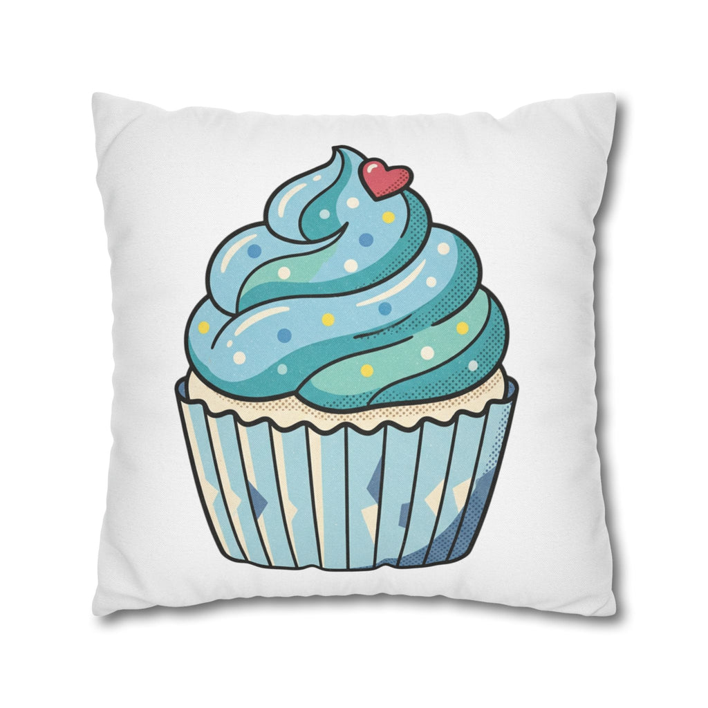Cupcake Throw Pillowcase — Cute Blue Frosting Decorative Pillow Cover- White