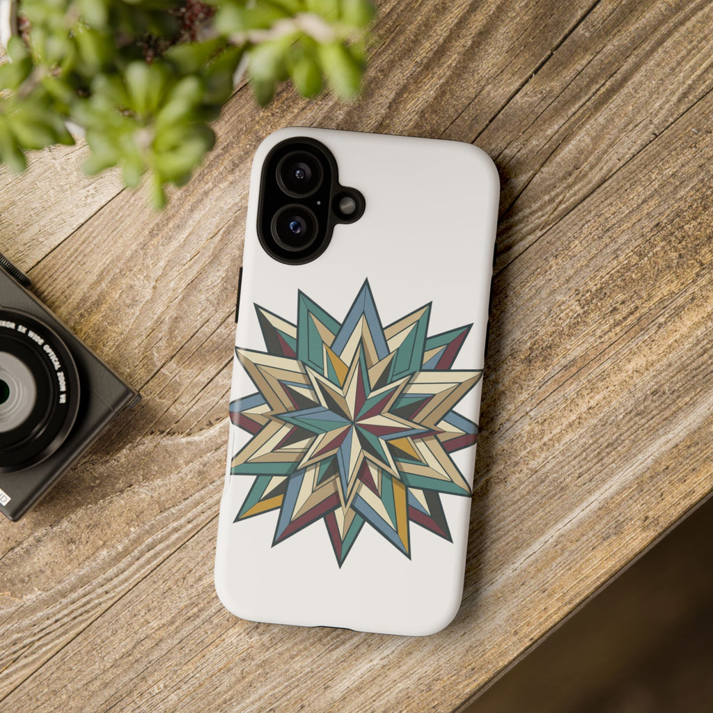 Geometric Star Phone Case — Teal & Earthtone Mandala Design
