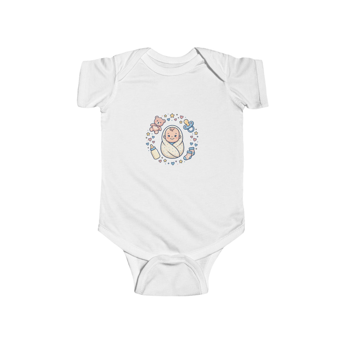 Baby Bodysuit — Cute Swaddled Baby Floral Circle Infant Onesie
