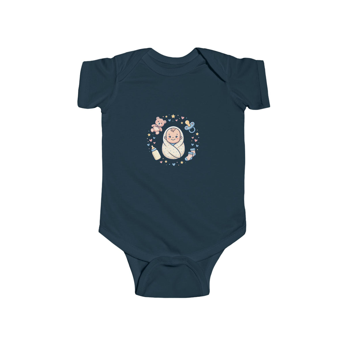 Baby Bodysuit — Cute Swaddled Baby Floral Circle Infant Onesie