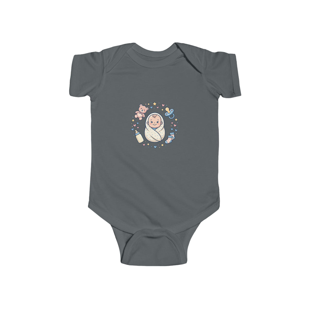 Baby Bodysuit — Cute Swaddled Baby Floral Circle Infant Onesie