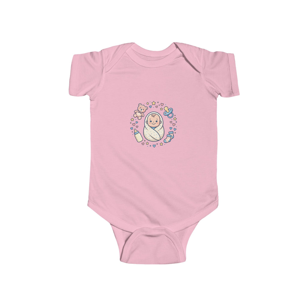 Baby Bodysuit — Cute Swaddled Baby Floral Circle Infant Onesie