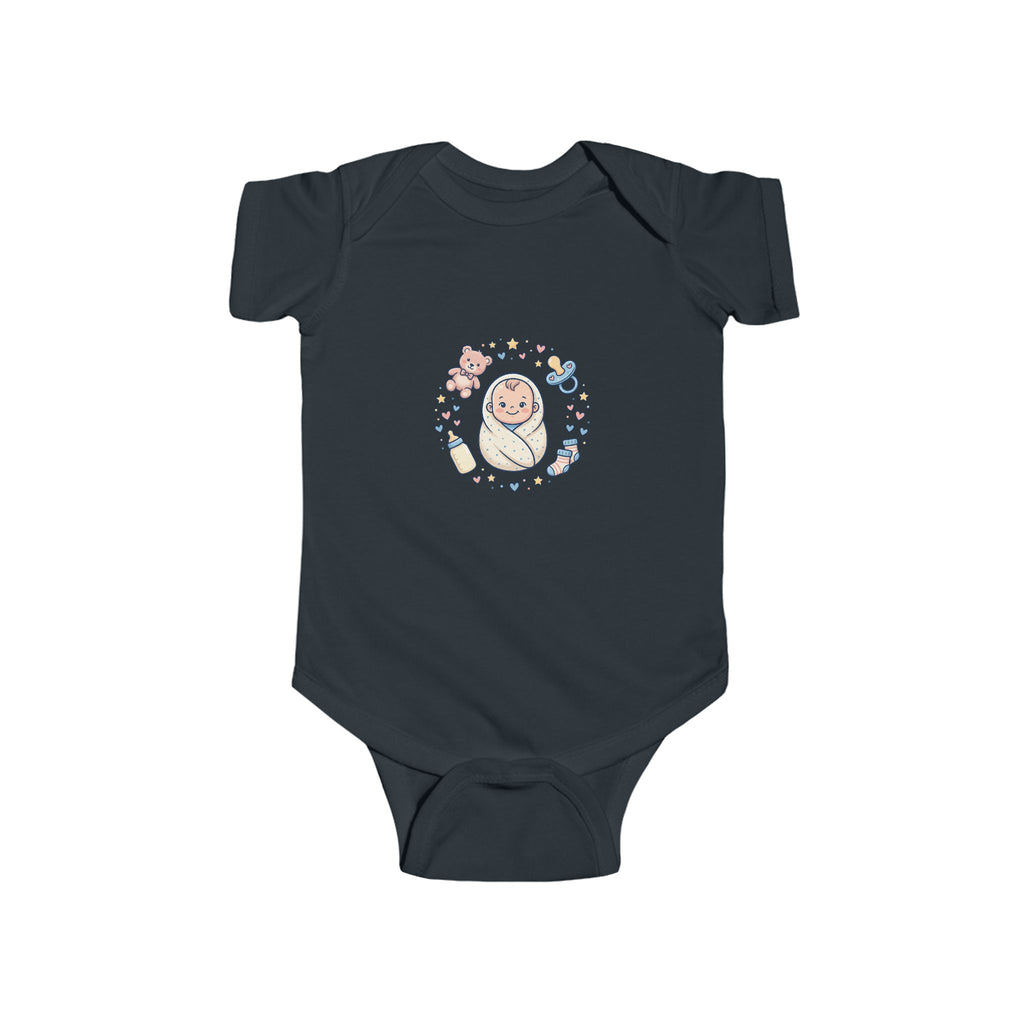 Baby Bodysuit — Cute Swaddled Baby Floral Circle Infant Onesie