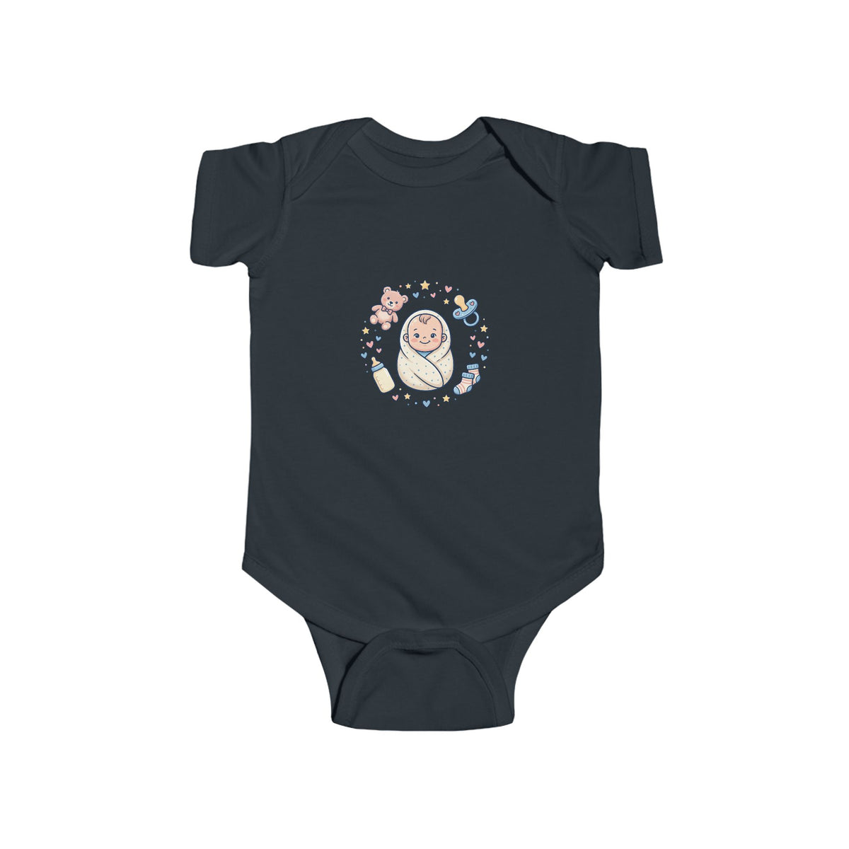 Baby Bodysuit — Cute Swaddled Baby Floral Circle Infant Onesie