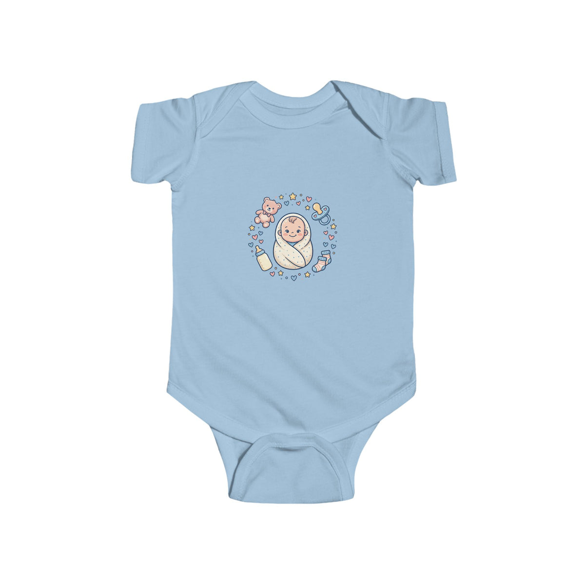Baby Bodysuit — Cute Swaddled Baby Floral Circle Infant Onesie
