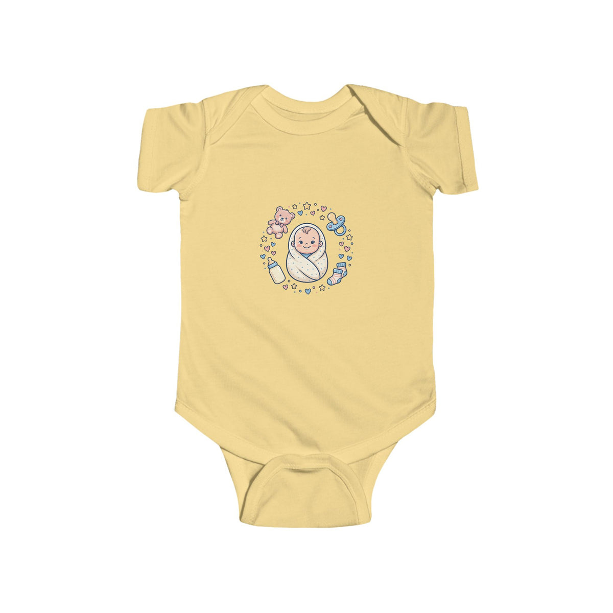 Baby Bodysuit — Cute Swaddled Baby Floral Circle Infant Onesie