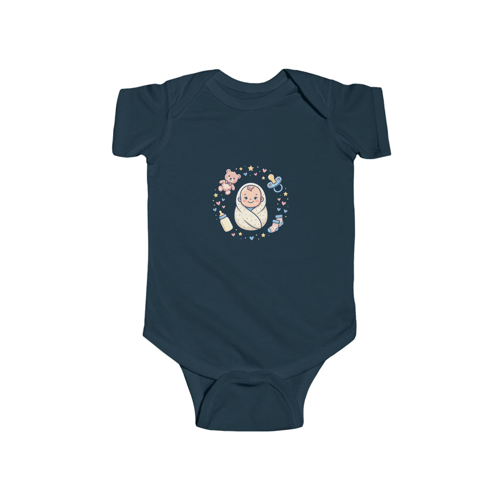 Baby Bodysuit — Cute Swaddled Baby Floral Circle Infant Onesie