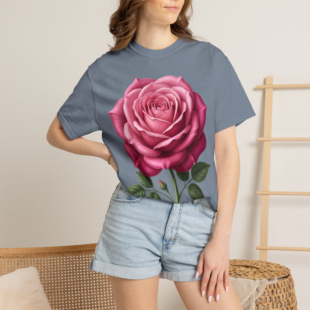 Vintage Pink Rose T-Shirt — Botanical Floral Graphic Tee