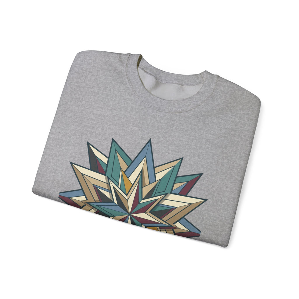 Crewneck Sweatshirt — Geometric Starburst Mandala Design