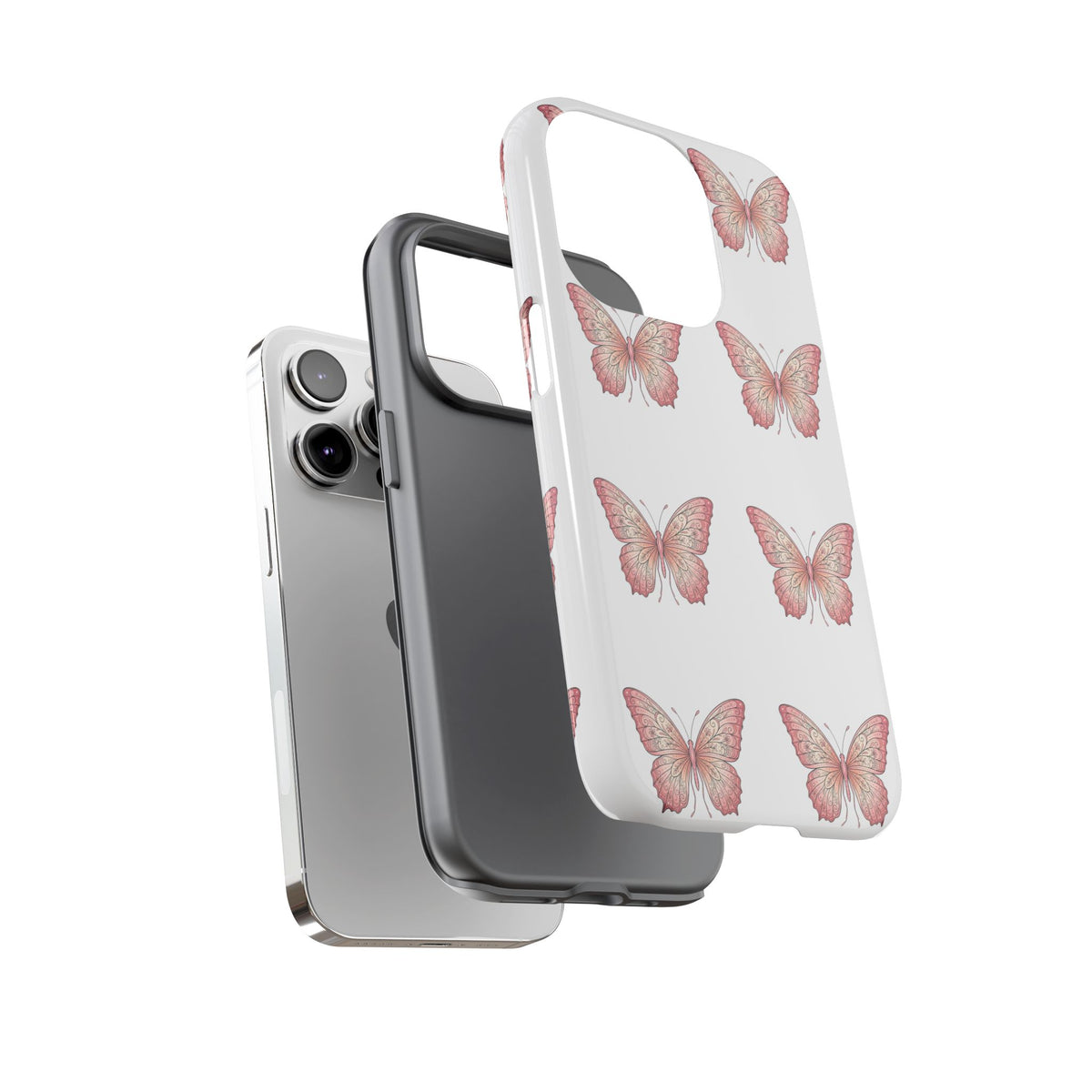 Pink Butterfly Tough Phone Case — Floral Pattern Protective Cover