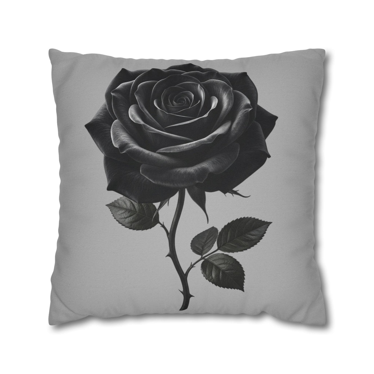 Black Rose Grey Spun Polyester Square Pillowcase
