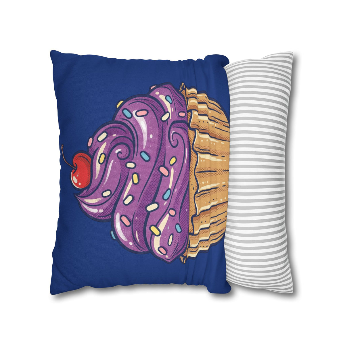 Cupcake Decor Pillowcase — Purple Frosting Dessert Throw Pillow Cover- Navy