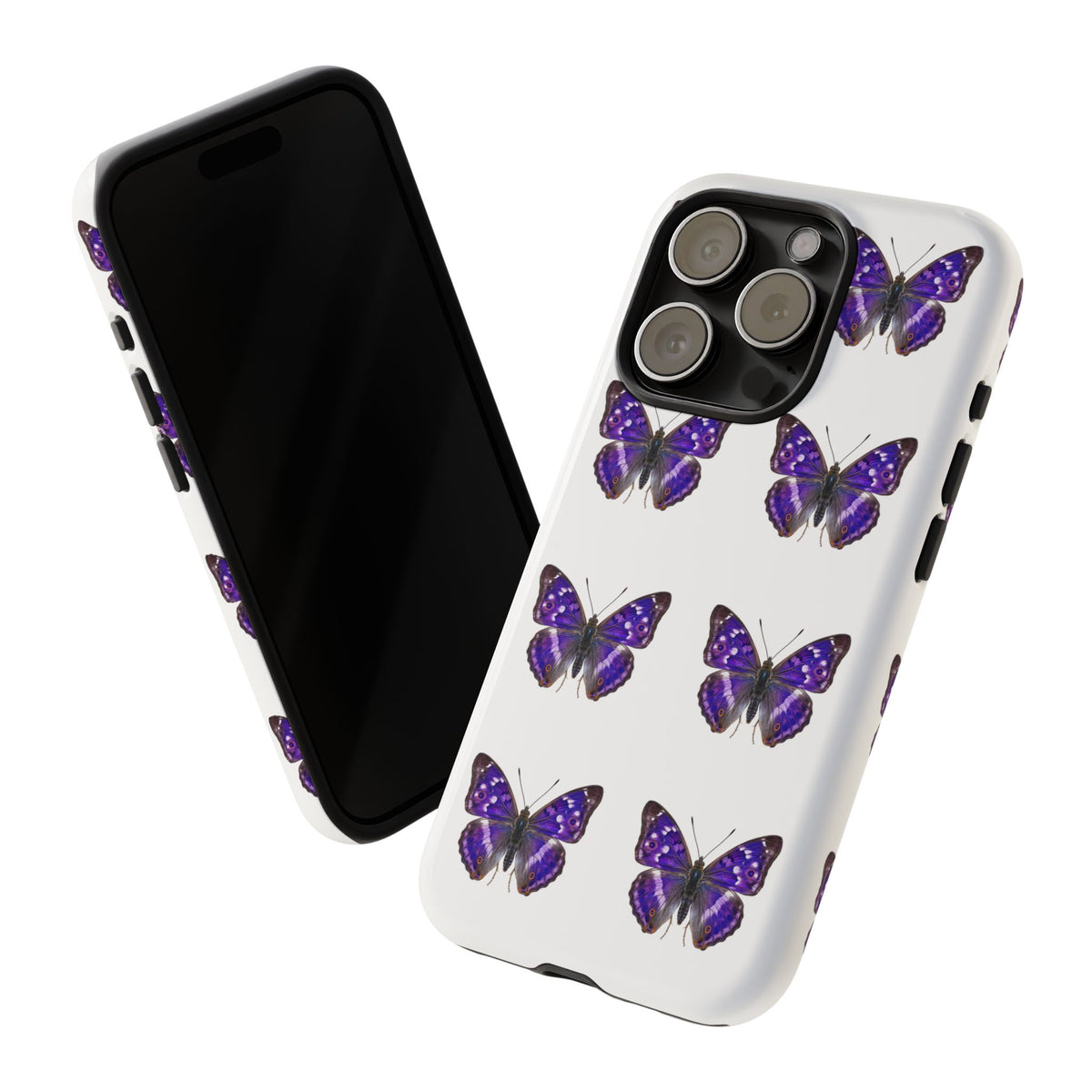 Purple Butterfly Tough Phone Case — Durable Protective iPhone Case with Repeating Butterfly Pattern