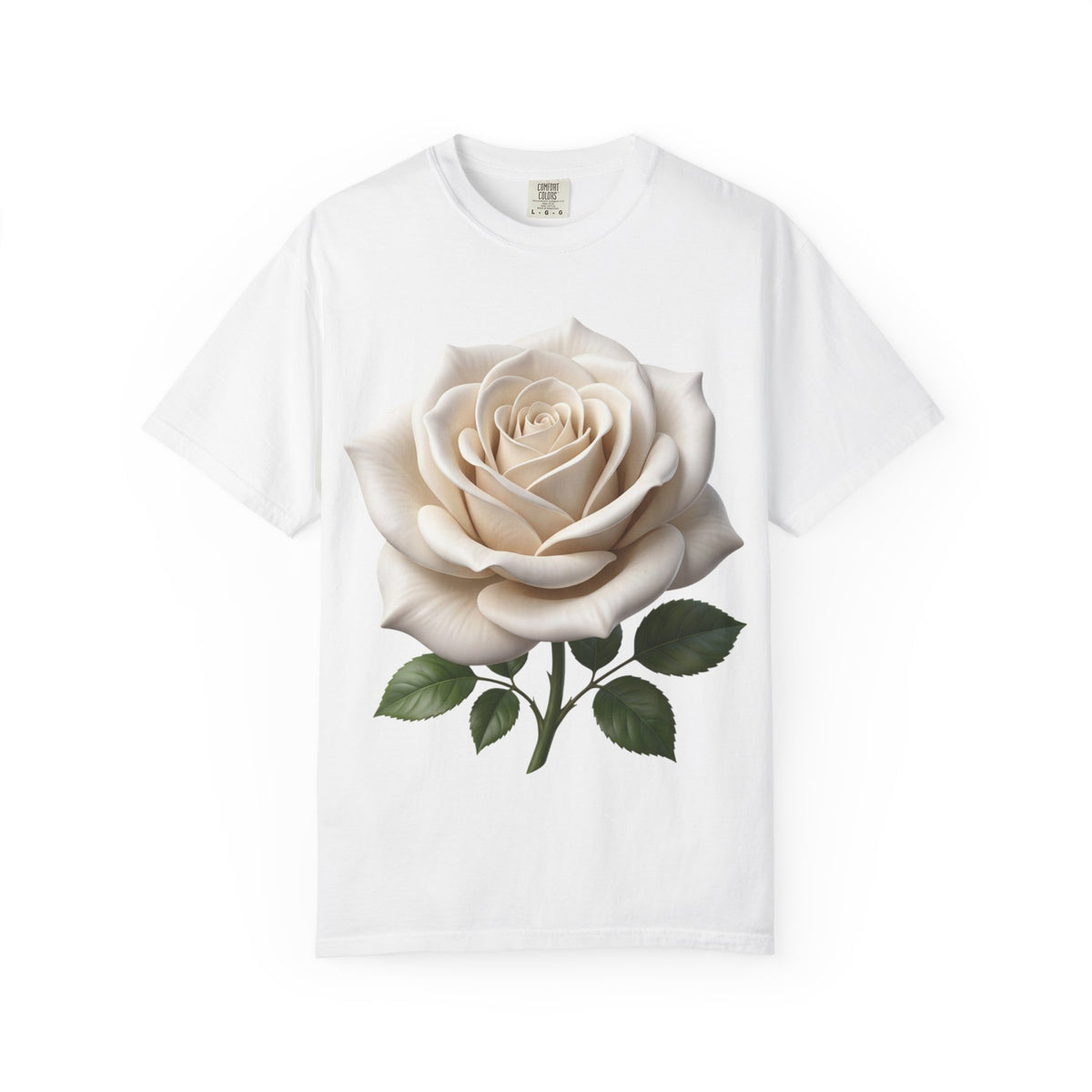 White Rose T-Shirt — Realistic Vintage Floral Tee