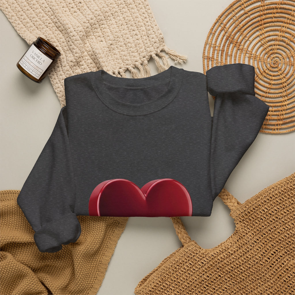 Heart Graphic Sweatshirt — Minimal 3D Red Heart Crewneck for Valentine’s & Everyday Wear