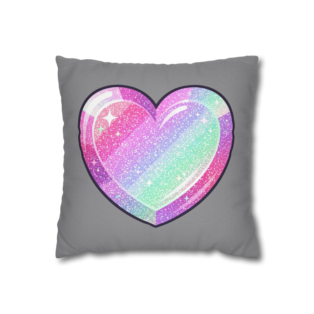 Pastel Glitter Heart Pillowcase Spun Polyester Square Pillowcase- Grey
