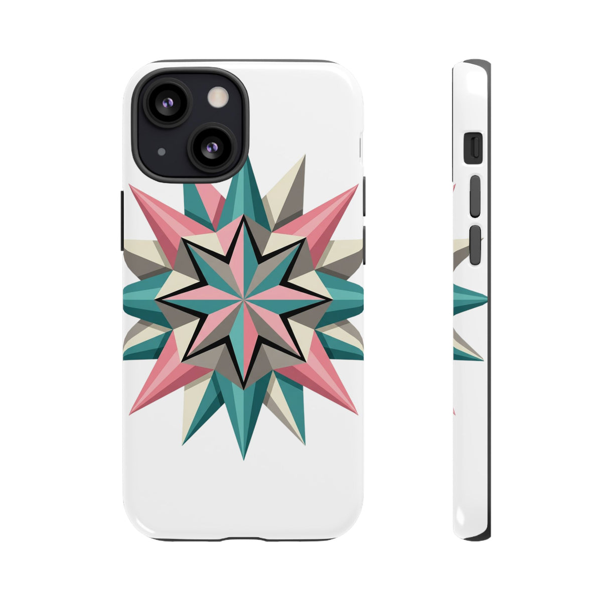 Geometric Star Tough Phone Case – Pink Teal Compass Design