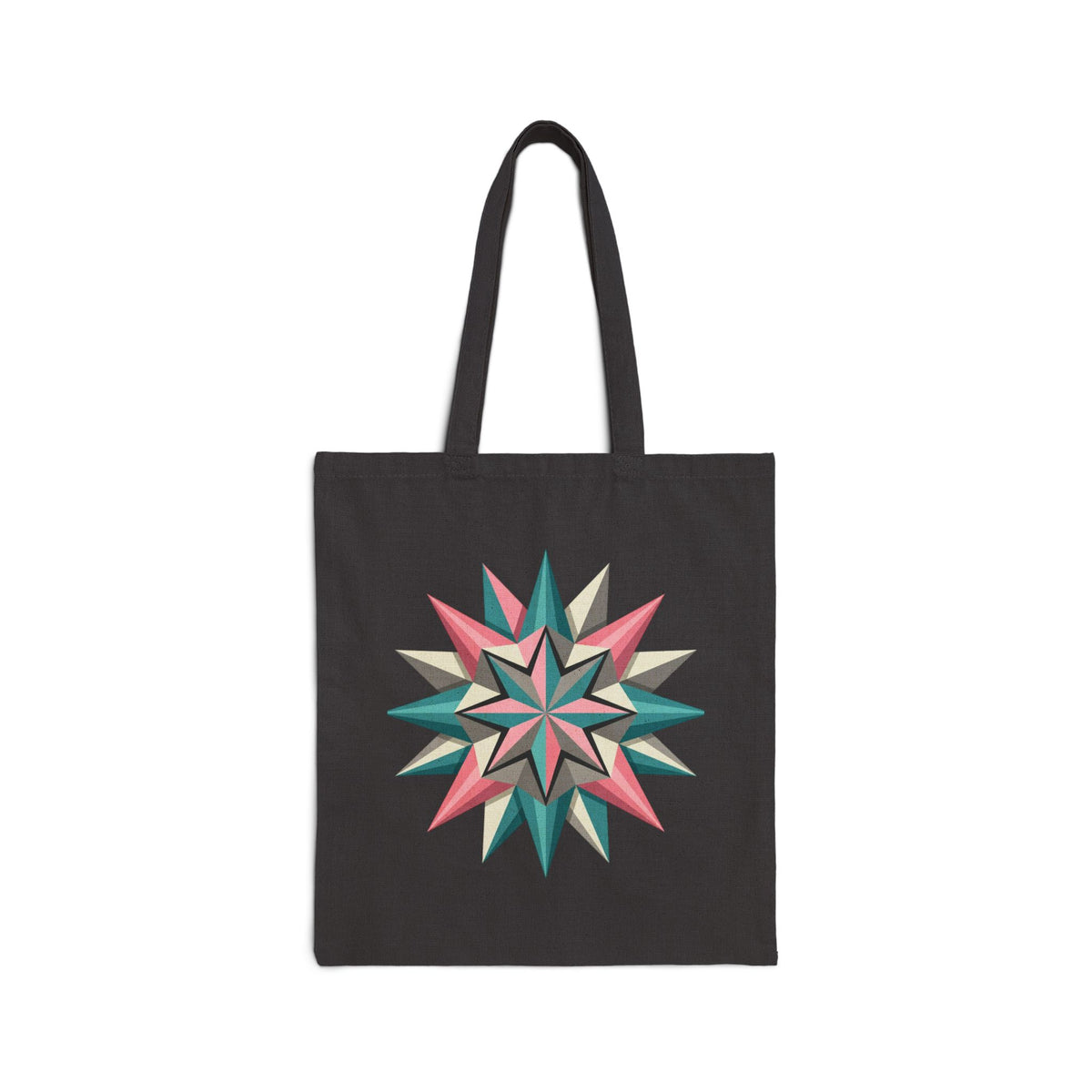 Starburst Geometric Tote Bag — Retro Pink & Teal Canvas Market Tote