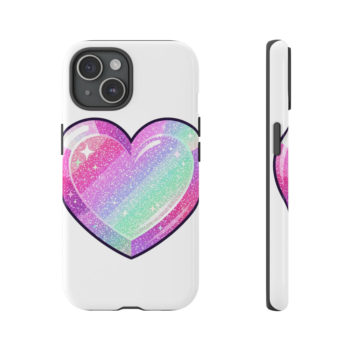 Pastel Glitter Heart Tough Phone Case — Cute Protective Phone Cover