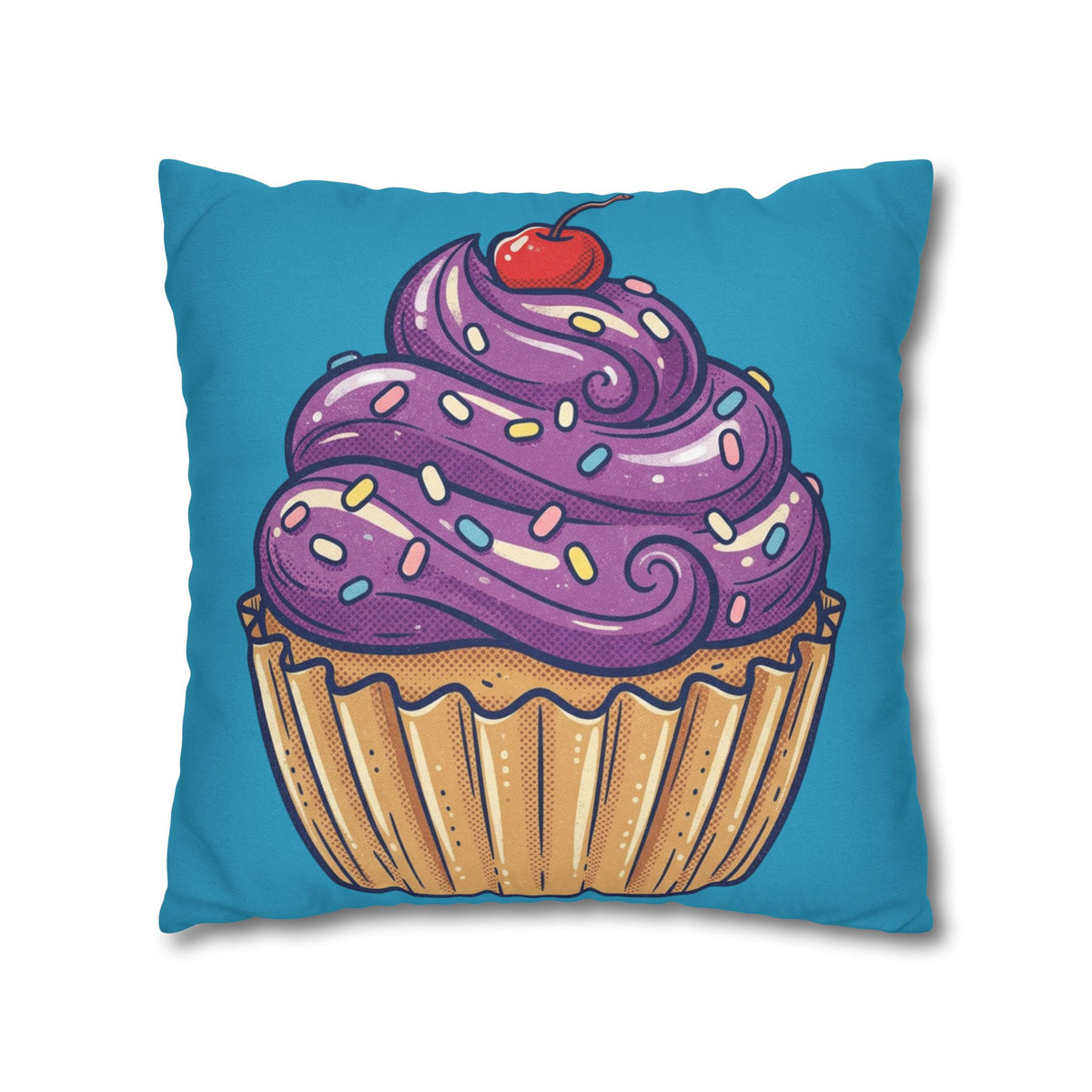Cupcake Pillowcase — Cute Purple Frosting Decorative Throw Pillow- Turquoise