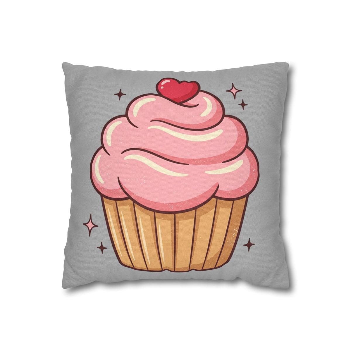 Pink Cupcake Spun Polyester Square Pillowcase- Light Grey