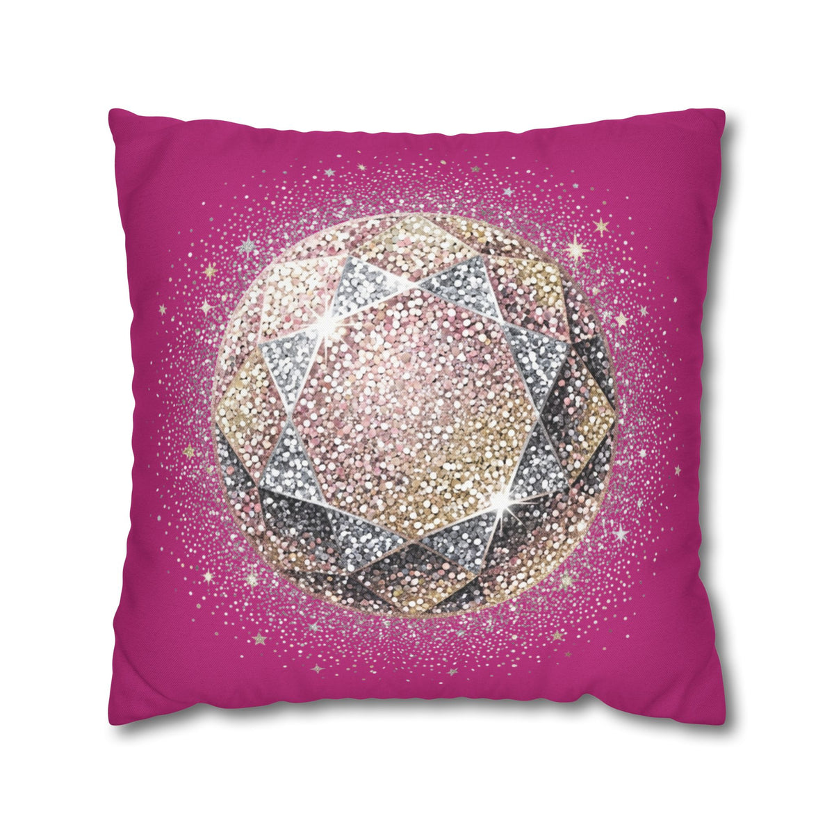 Glittery Magenta Spun Polyester Square Pillowcase