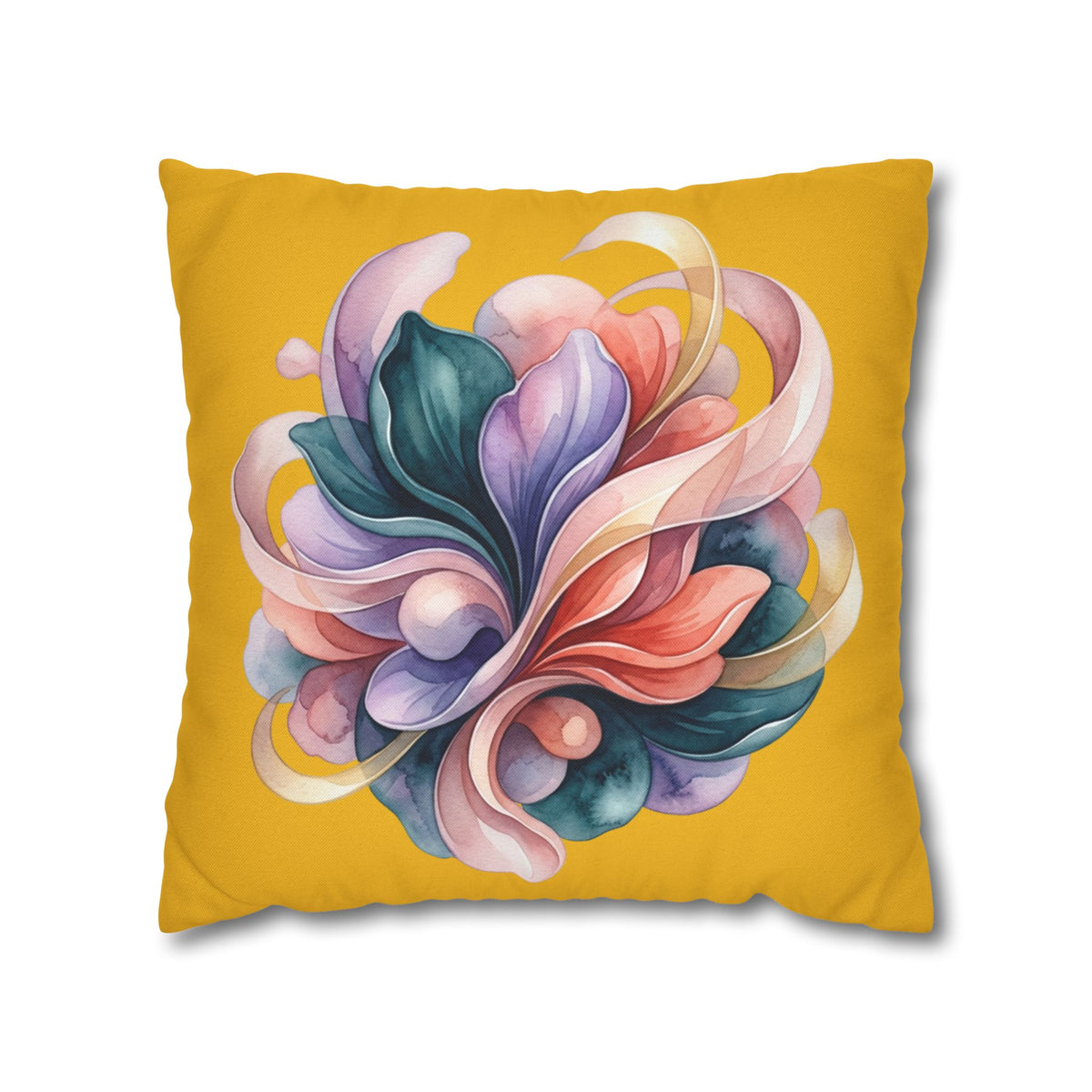 Floral Swirl Decorative Pillowcase — Vibrant Yellow Abstract Flower Accent