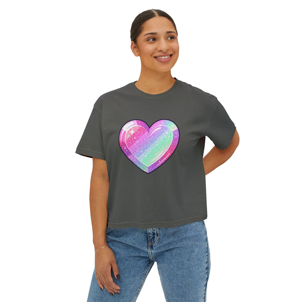 Pastel Glitter Heart Women's Boxy Tee