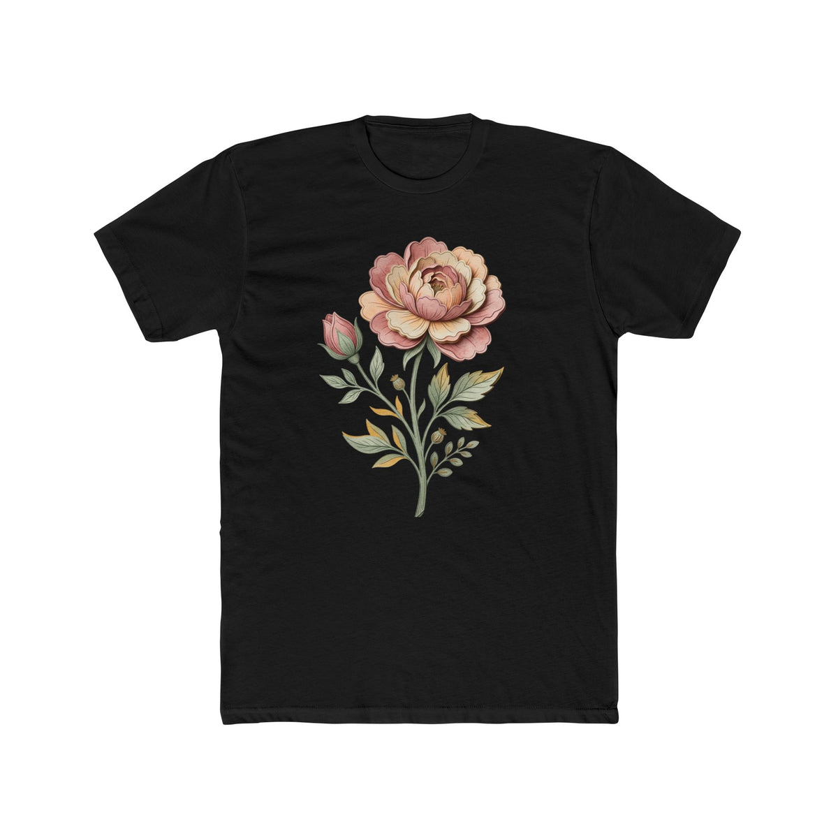Floral Rose Crew Tee — Vintage Watercolor Peony T-Shirt