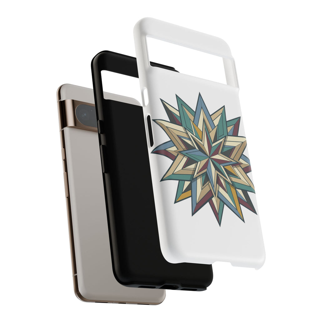 Geometric Star Phone Case — Teal & Earthtone Mandala Design