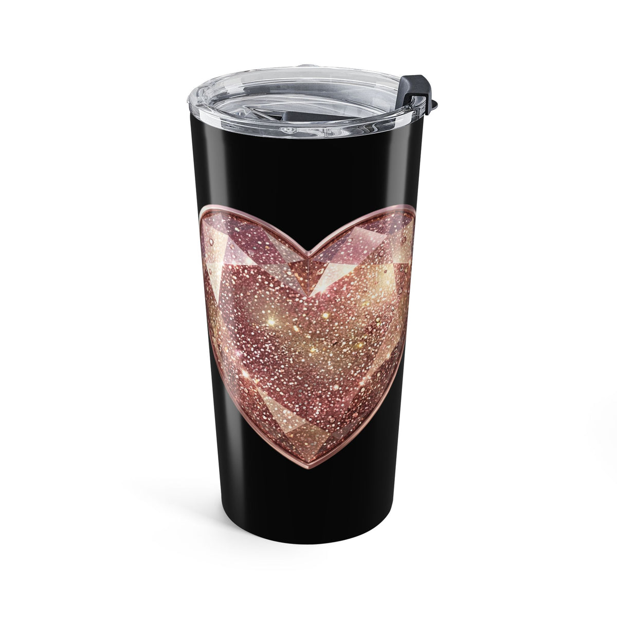 Celestial Rose Gold Moon 20oz Tumbler — Glitter Lunar Travel Cup- Black