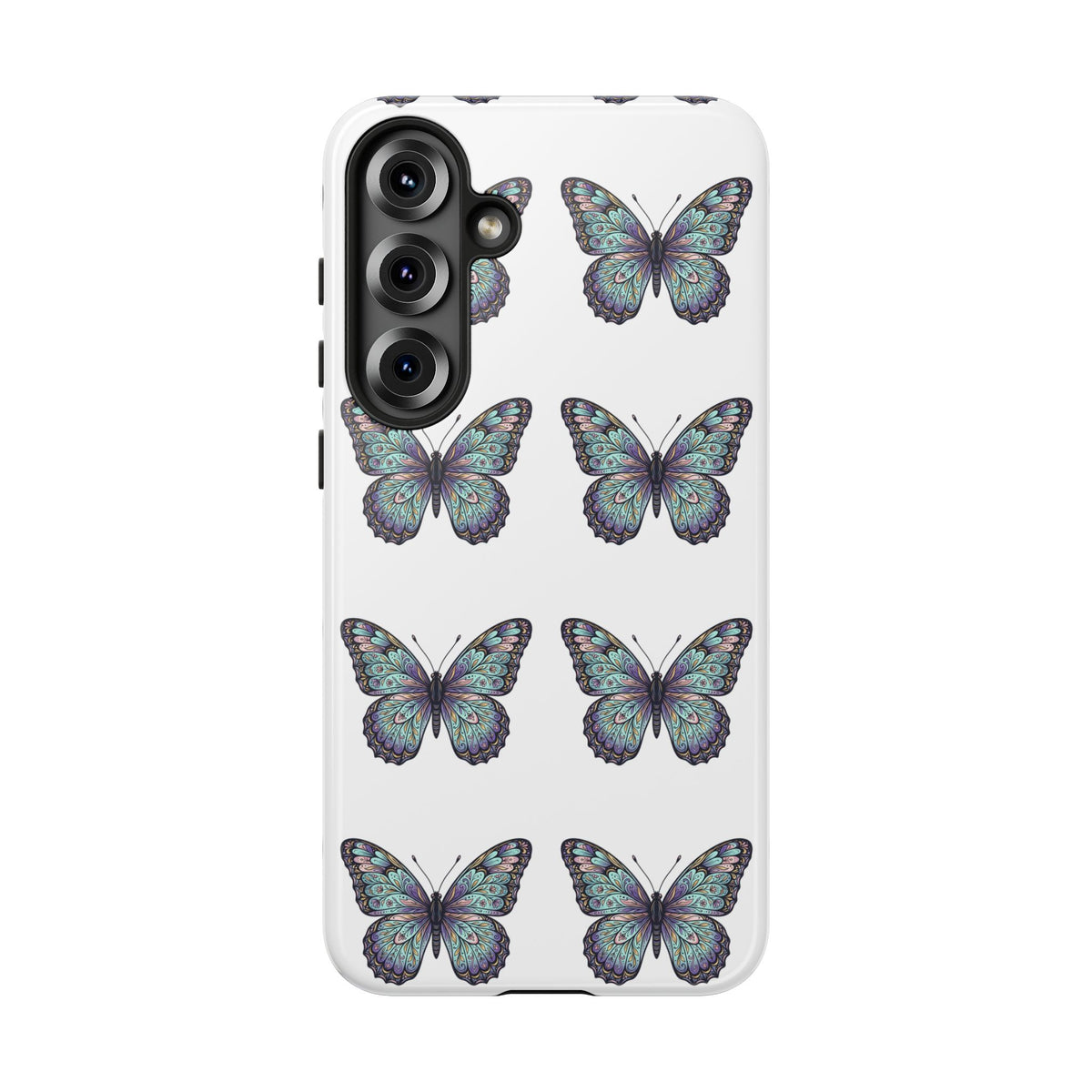Butterfly Pattern Tough Phone Case — Vintage Teal Floral Protective Cover
