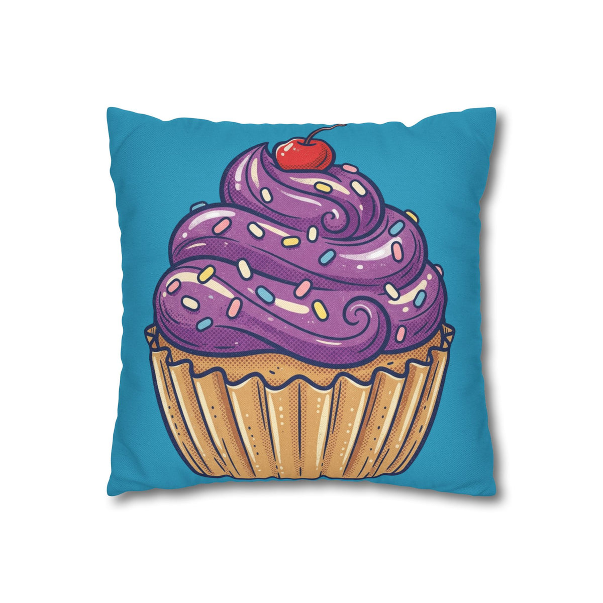 Cupcake Pillowcase — Cute Purple Frosting Decorative Throw Pillow- Turquoise