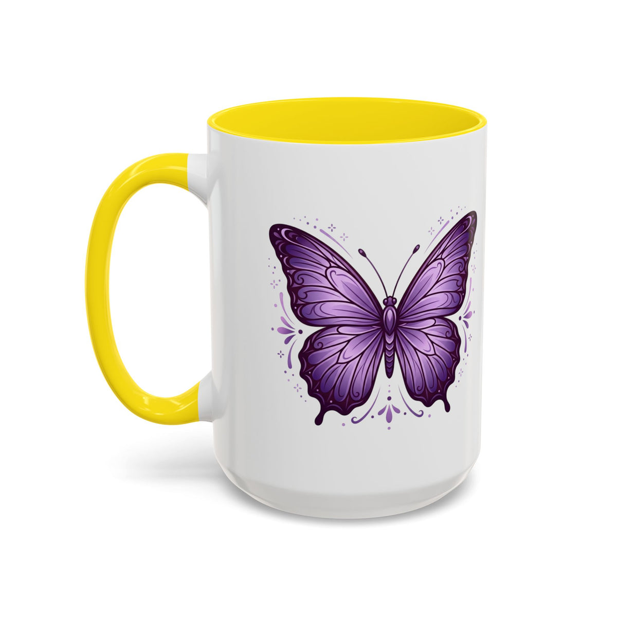 Purple Butterfly Accent Coffee Mug — 11oz & 15oz Decorative Tea Cup