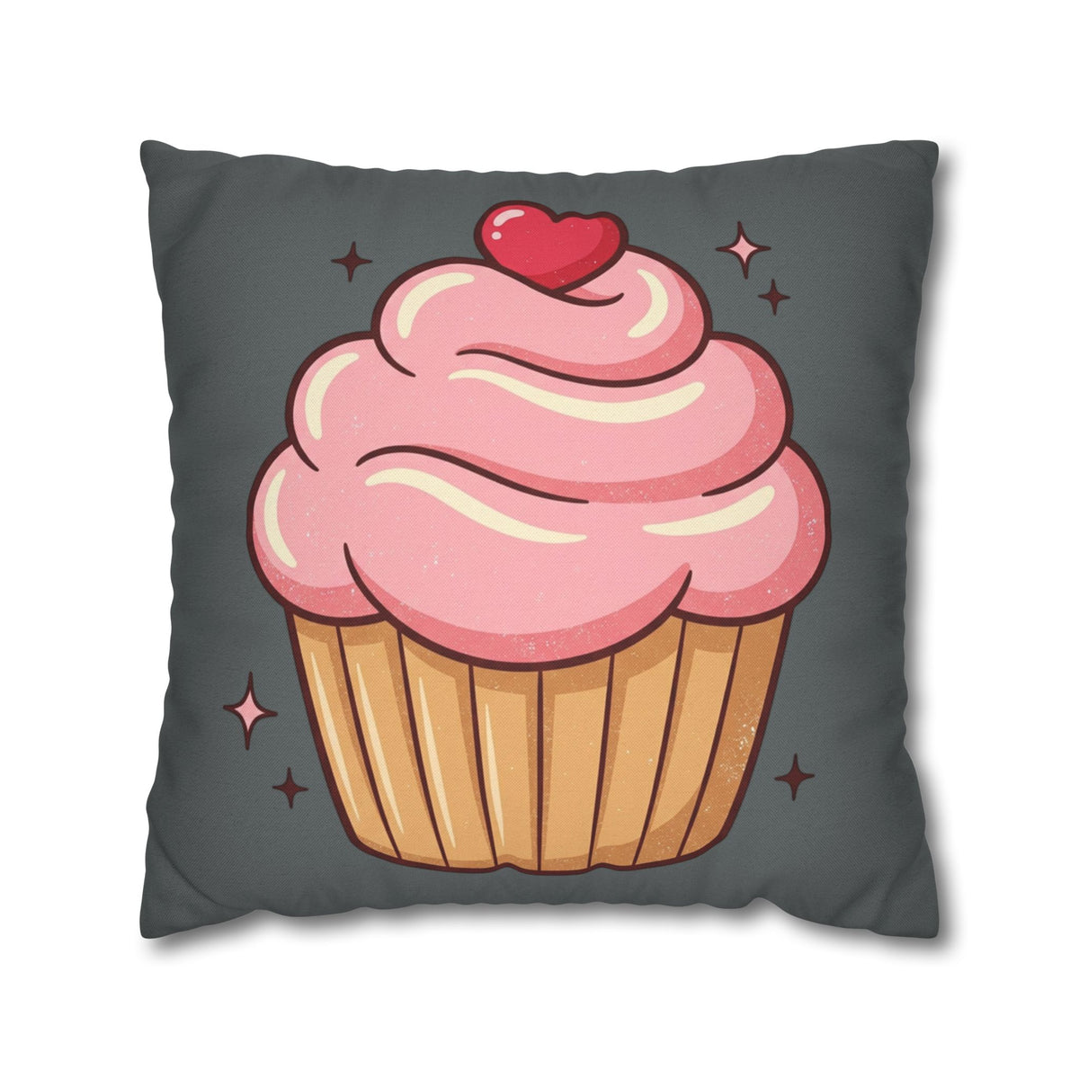 Pink Cup Cake Spun Polyester Square Pillowcase- Dark Grey