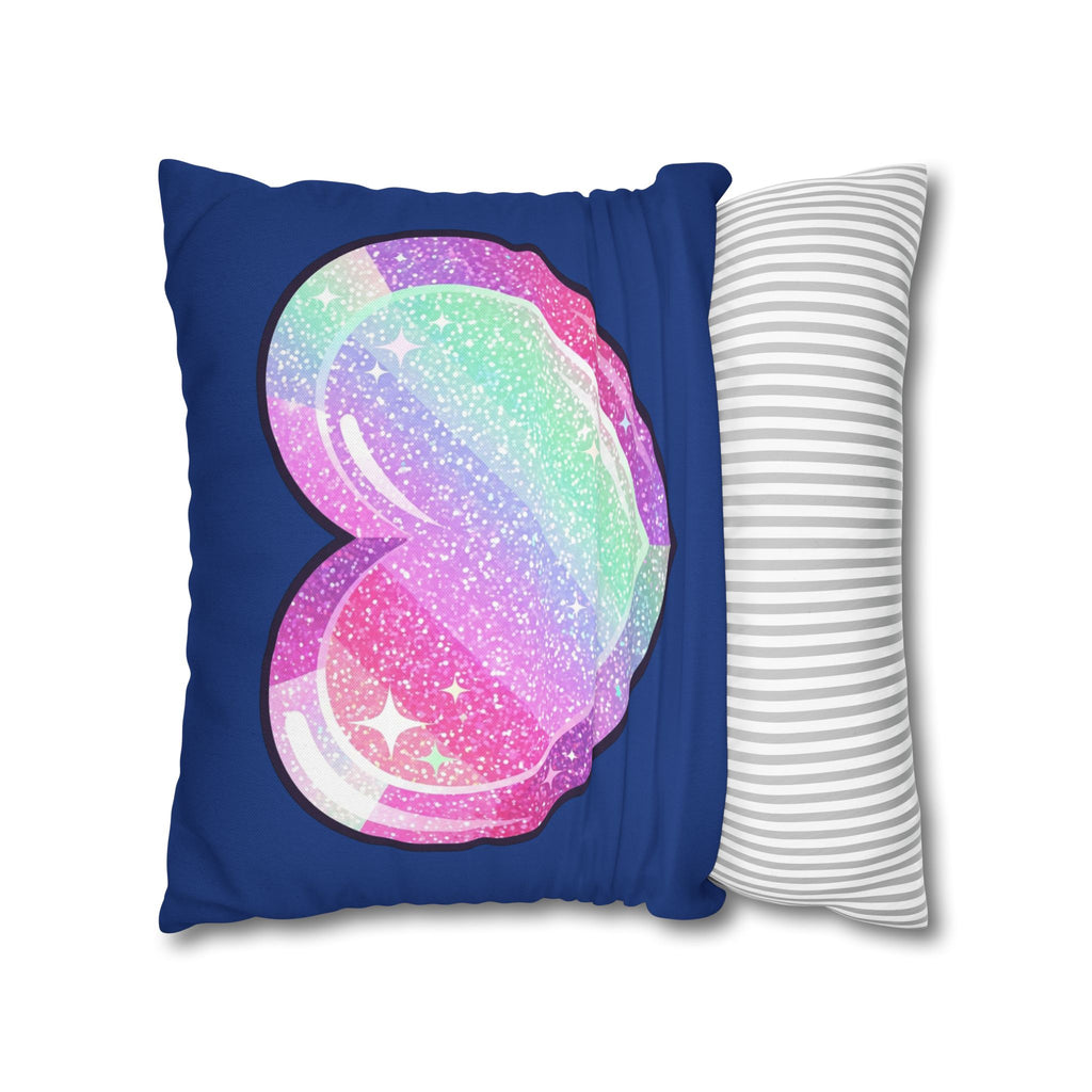 Pastel Glitter Heart Pillowcase Spun Polyester Square Pillowcase- Navy