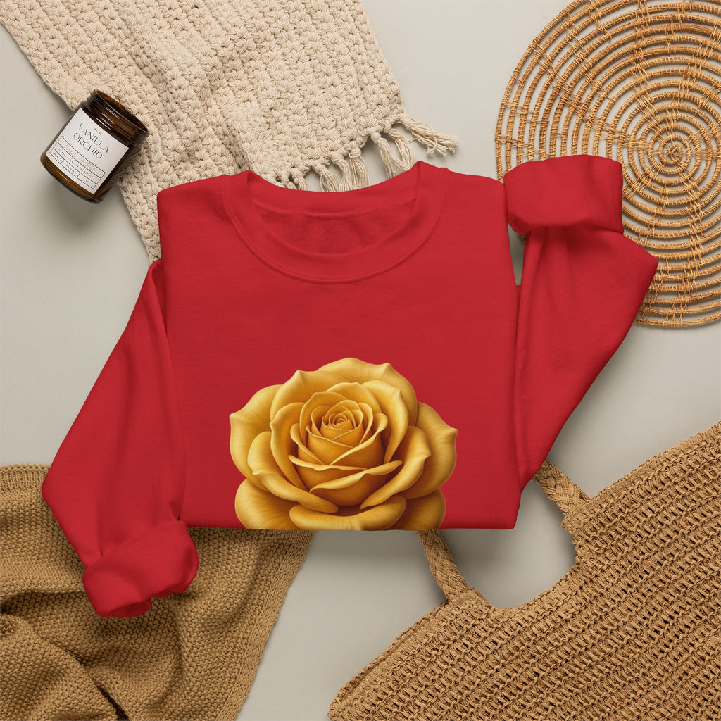 Yellow Rose Crewneck Sweatshirt — Vintage Floral Graphic