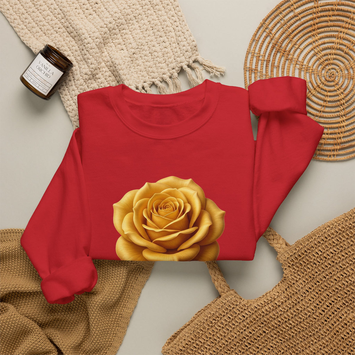 Yellow Rose Crewneck Sweatshirt — Vintage Floral Graphic