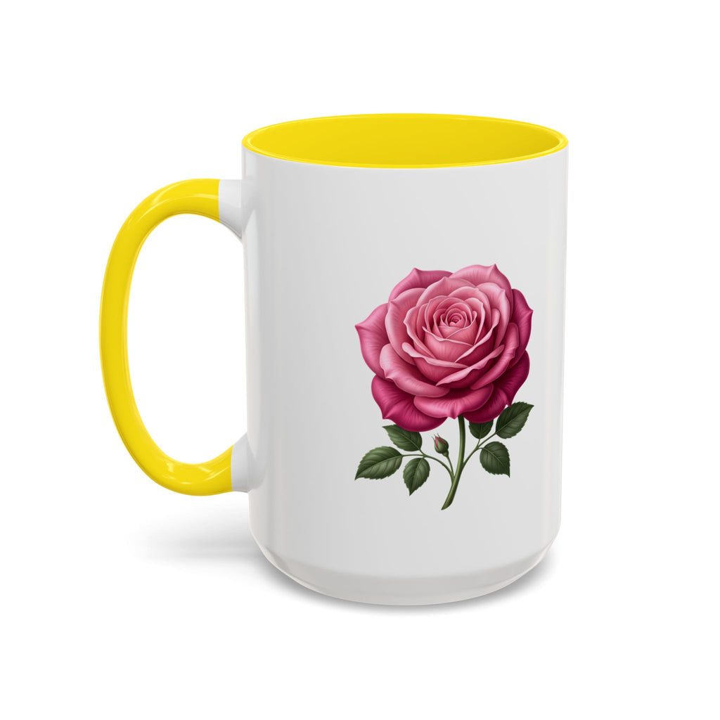Pink Rose Accent Coffee Mug — Floral Tea & Coffee Cup (11/15 oz)
