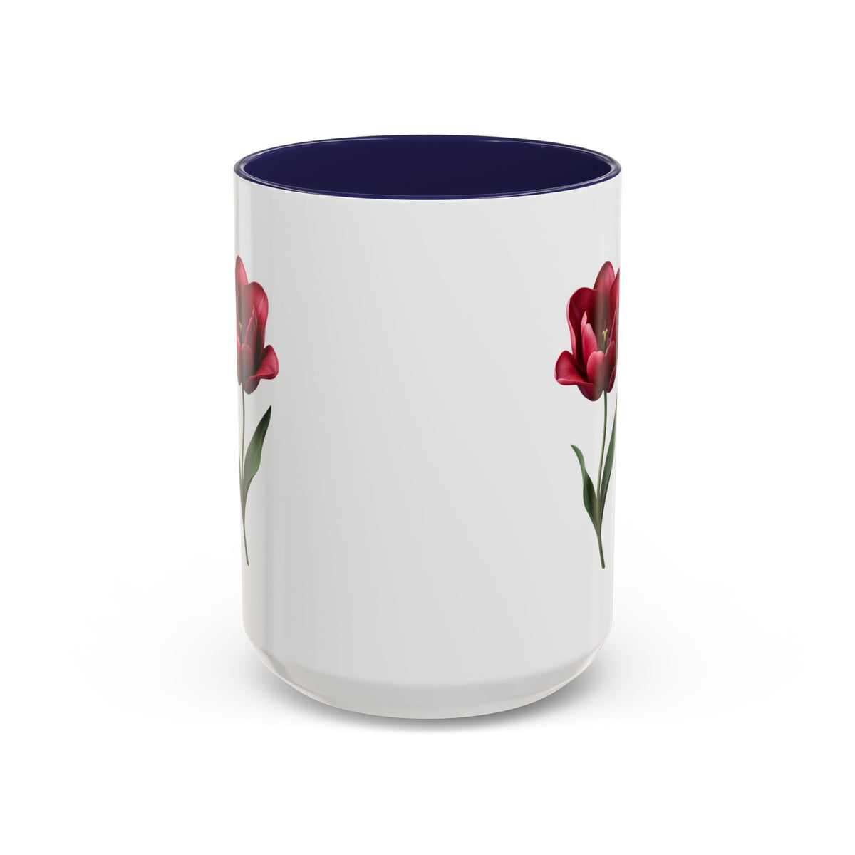 Red Tulip Accent Coffee Mug – Floral 11/15oz Ceramic Mug