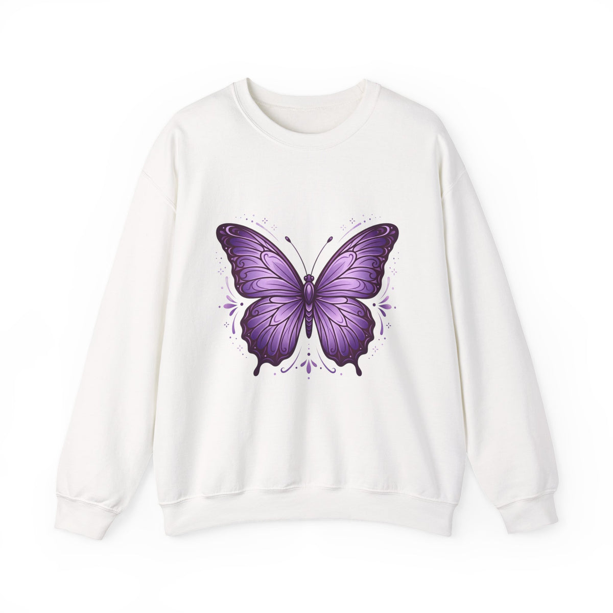 Purple Butterfly Crewneck Sweatshirt — Vibrant Graphic Butterfly Pullover