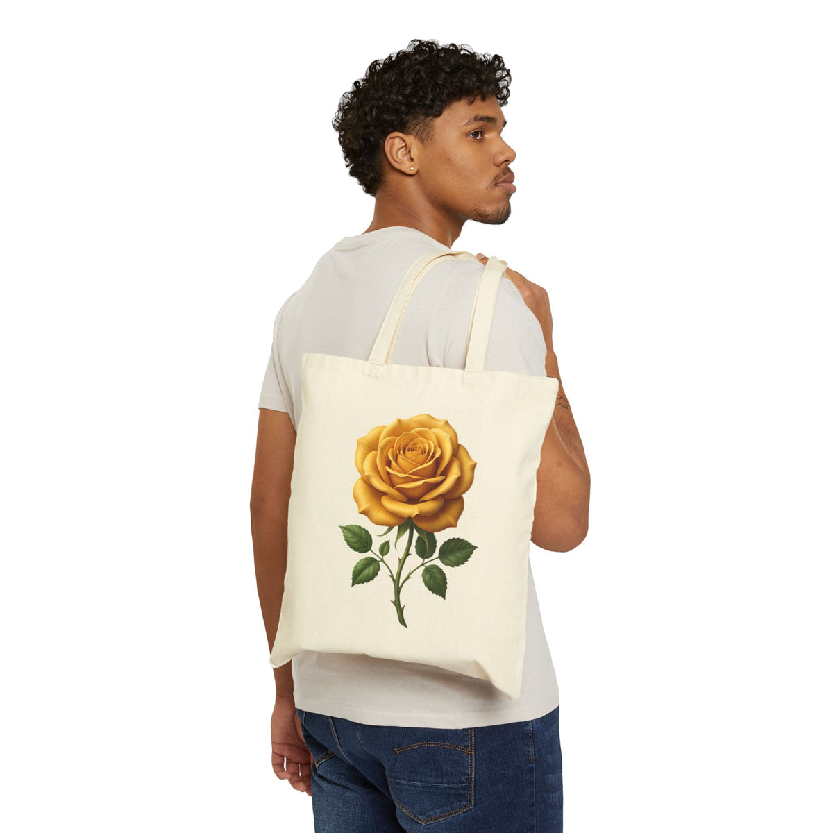 Yellow Rose Tote Bag — Vintage Floral Cotton Canvas Shopper
