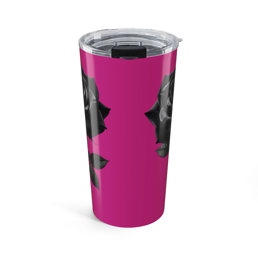 20oz Black Rose Tumbler – Insulated Travel Cup, Floral Drinkware- Dark Pink