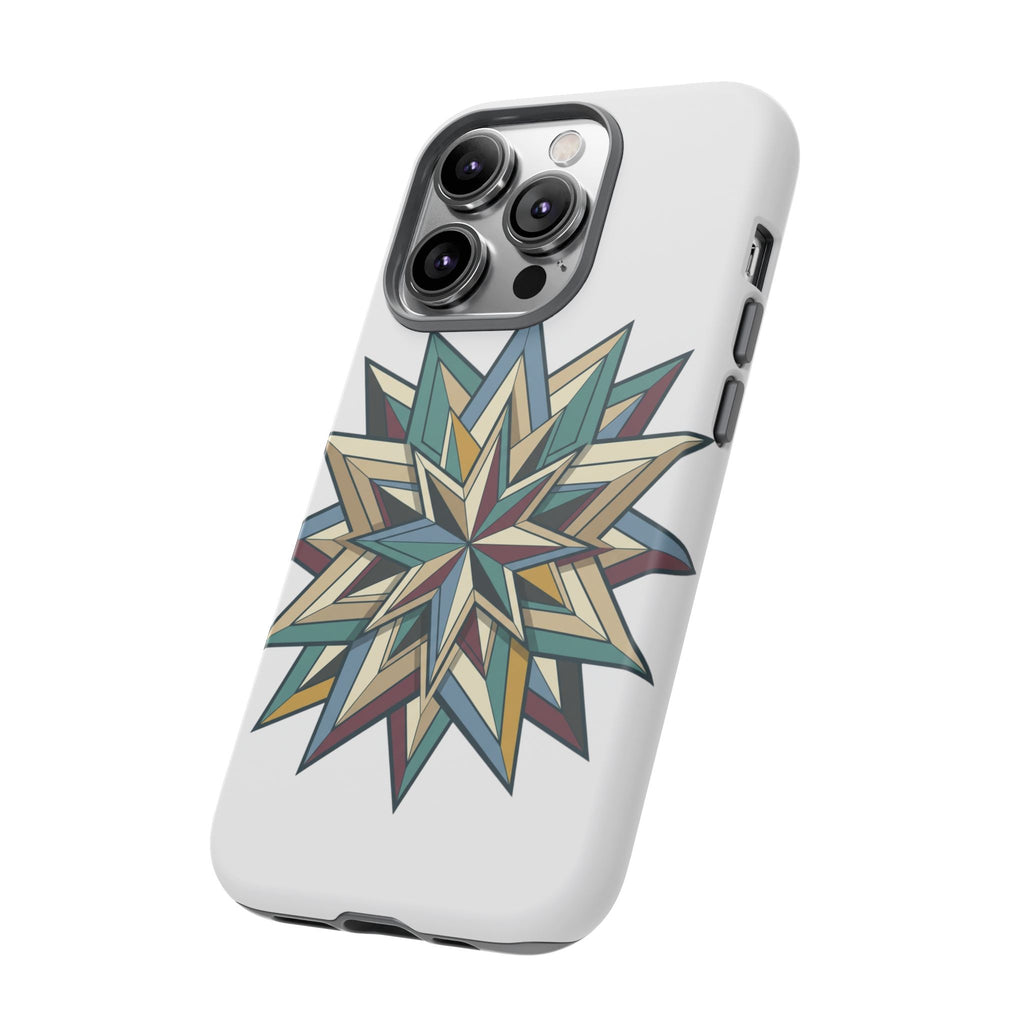 Geometric Star Phone Case — Teal & Earthtone Mandala Design