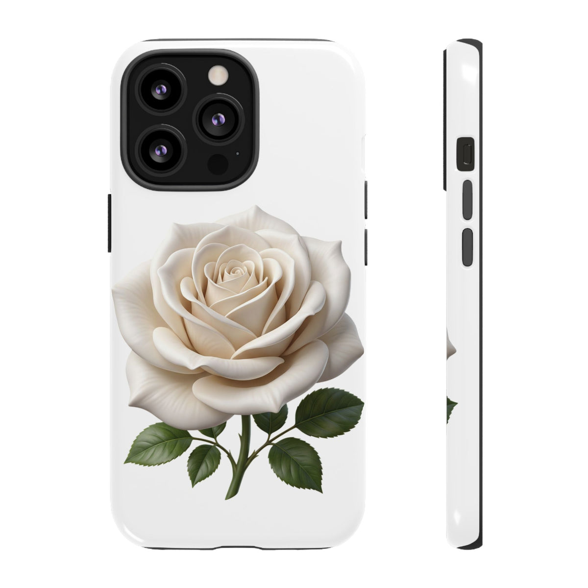 White Rose Tough Phone Case – Elegant Floral Protective Cover