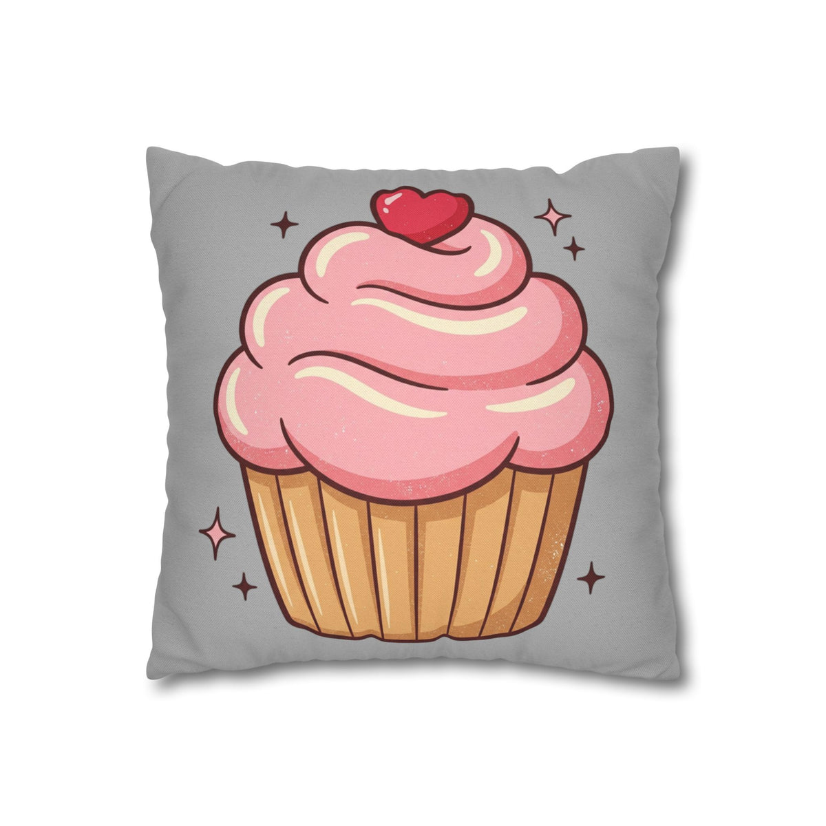 Pink Cupcake Spun Polyester Square Pillowcase- Light Grey