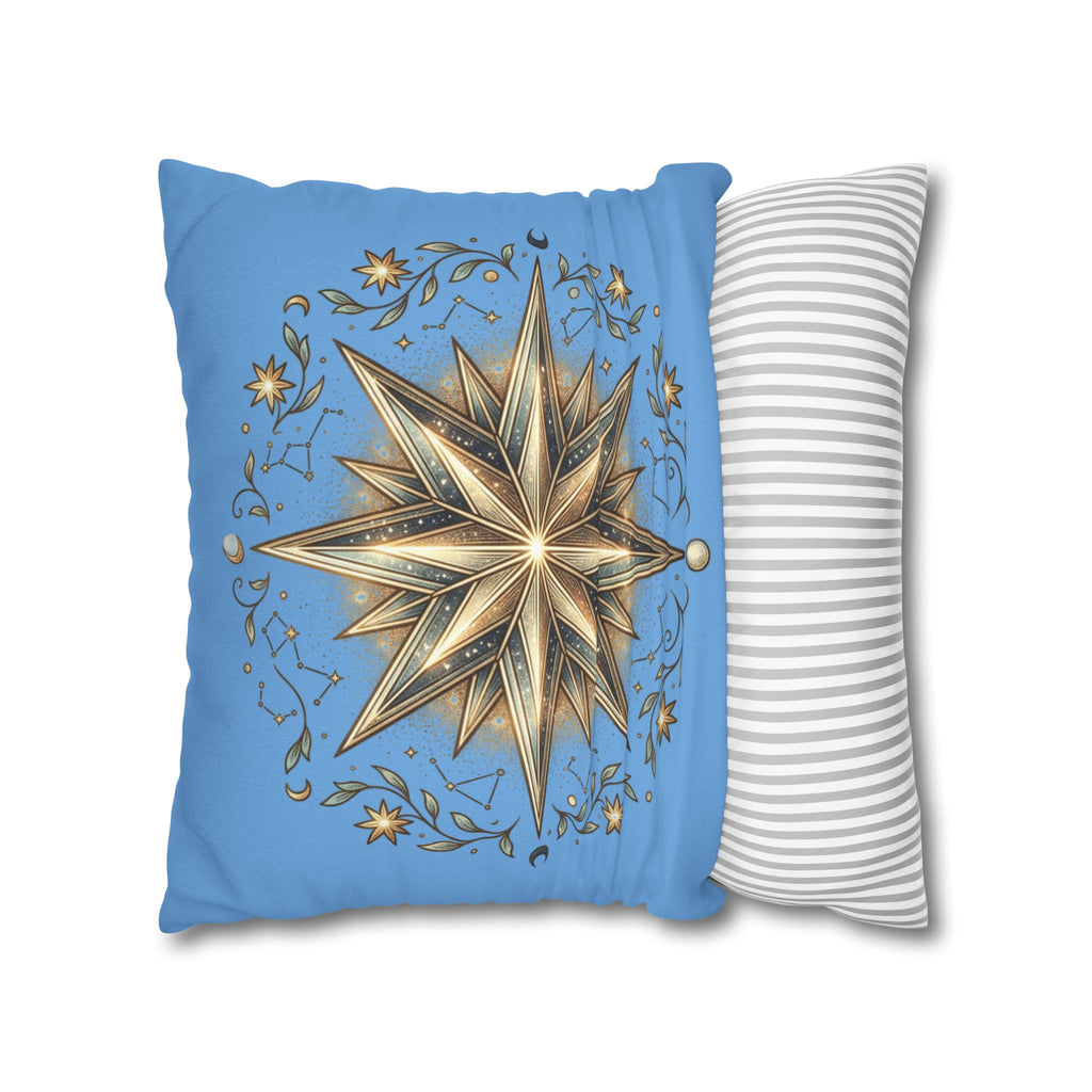 Star Print Light Blue Spun Polyester Square Pillowcase