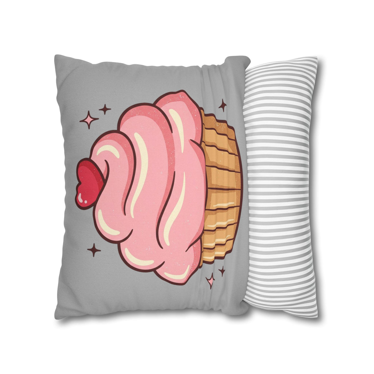 Pink Cupcake Spun Polyester Square Pillowcase- Light Grey