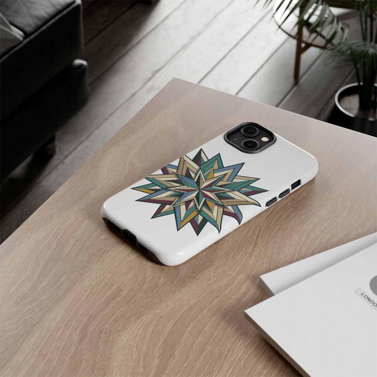 Geometric Star Phone Case — Teal & Earthtone Mandala Design